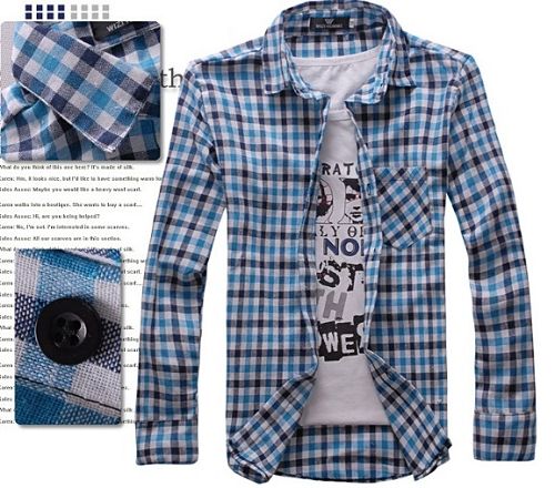 Camisa Masculina  xadrez manga comprida Azul style